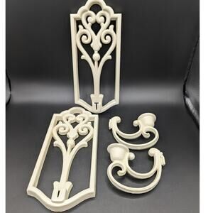 Vintage Homco Candle Holders Wall Sconces Cream Ornate Plastic 1982 Pair Grandma